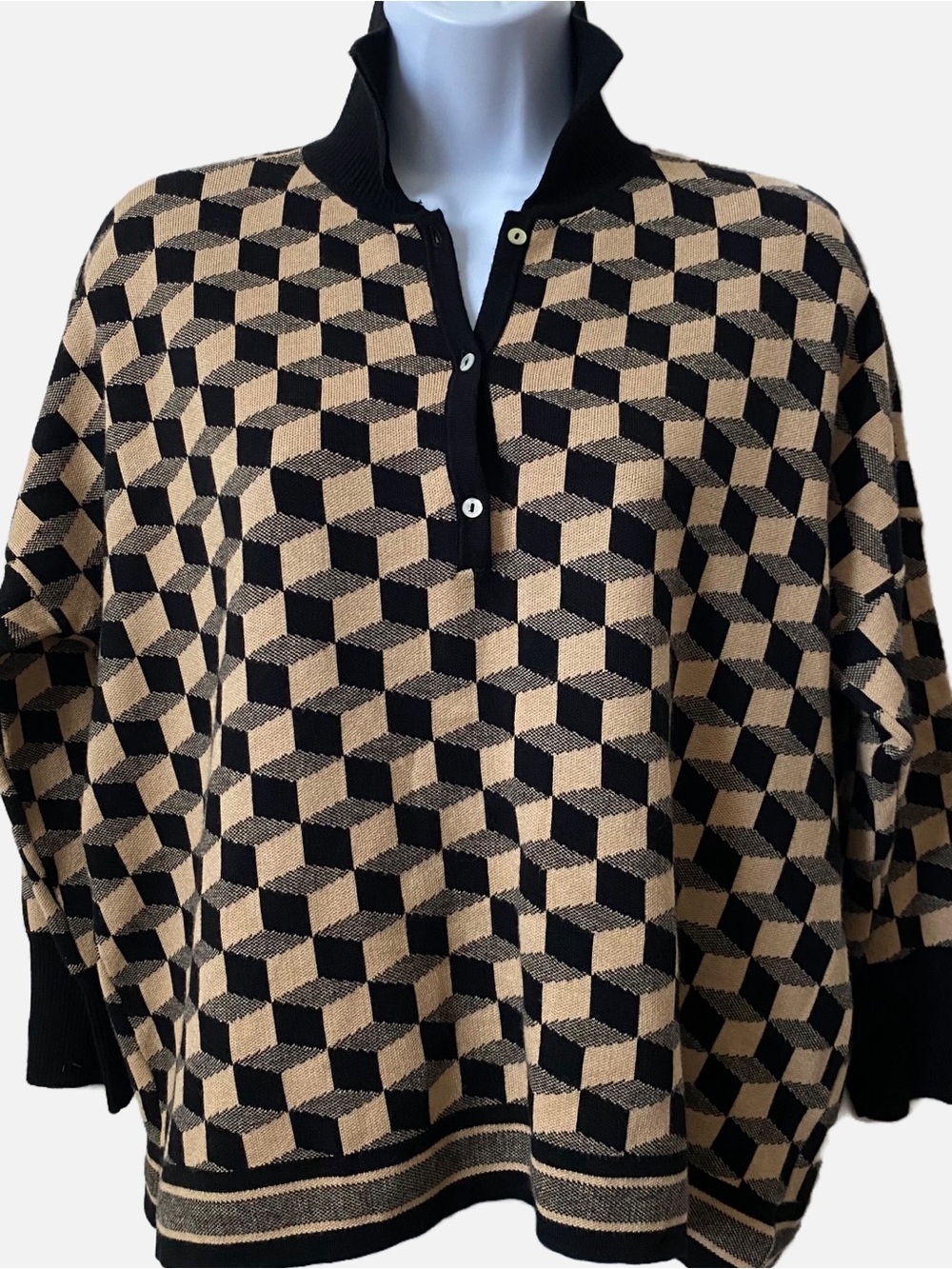 Tuckernuck Onyx and Camel Knit Geo Clayton Polo